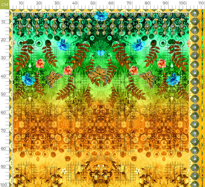 Ginger Orange And Green Leaf Pattern Unstitched Georgette Kaftan