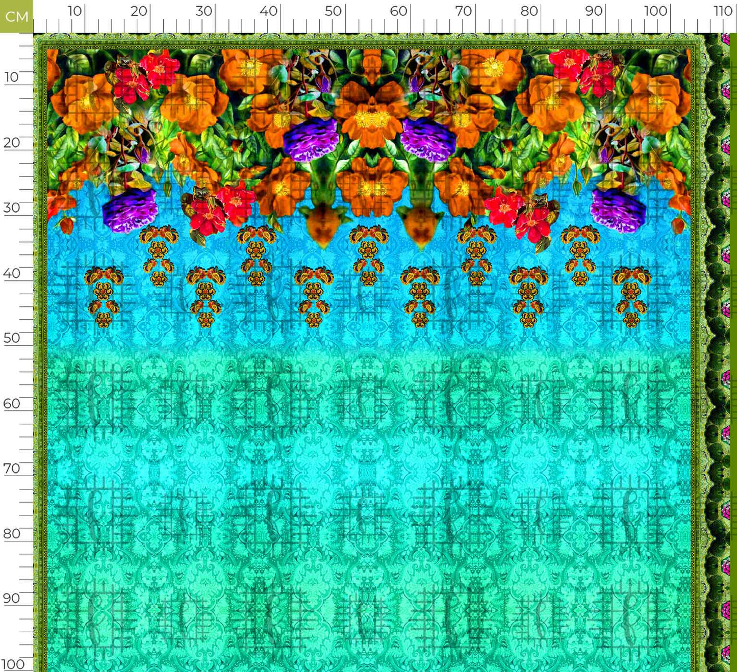 Blue And Spice Orange Floral Pattern Unstitched Georgette Kaftan