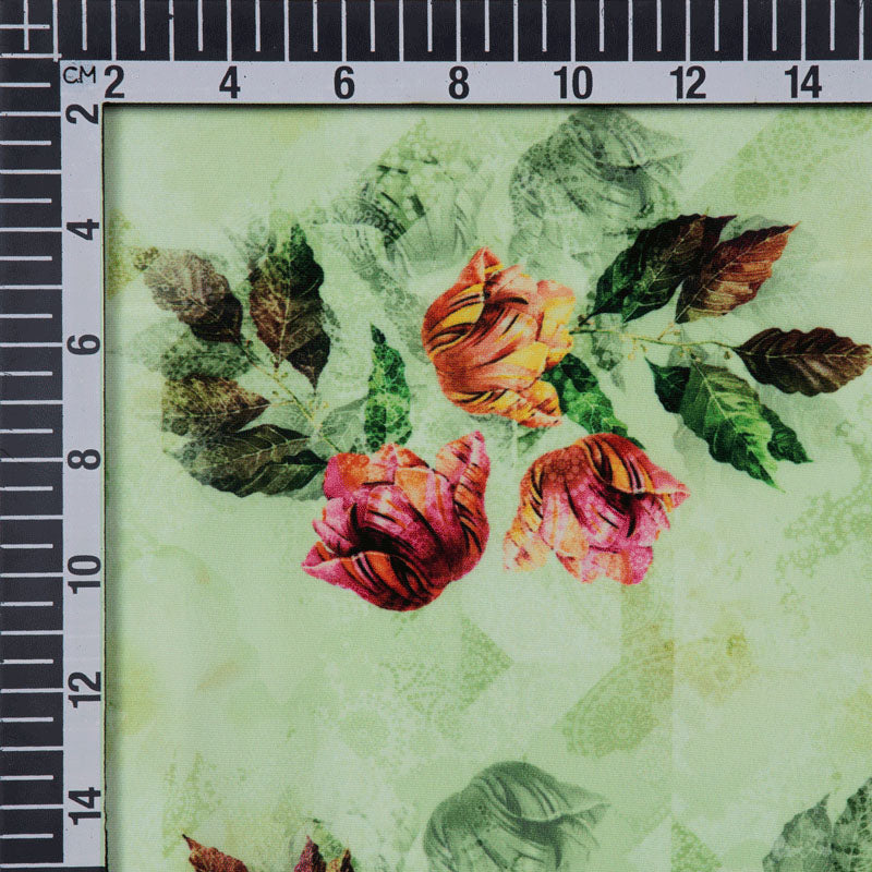Crepe Silk Fabric With Light Green Floral Digital Print