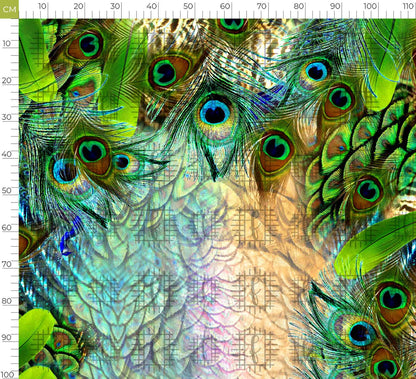 Grass Green Peacock Feather Pattern Unstitched Georgette Kaftan