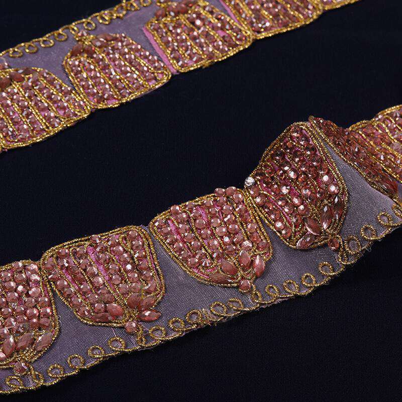 Pink Stone Cut Work Embroidery Lace (9 Mtr) - Fabcurate