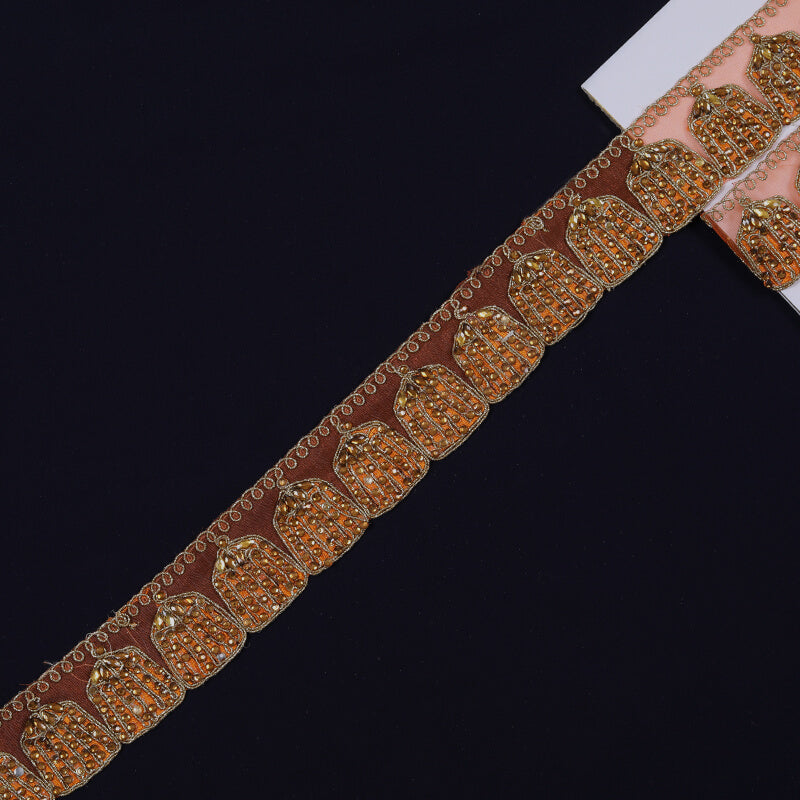 Orange Stone Cut Work Embroidery Lace (9 Mtr) - Fabcurate