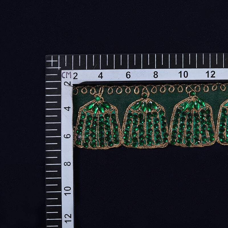 Green Stone Cut Work Embroidery Lace (9 Mtr) - Fabcurate