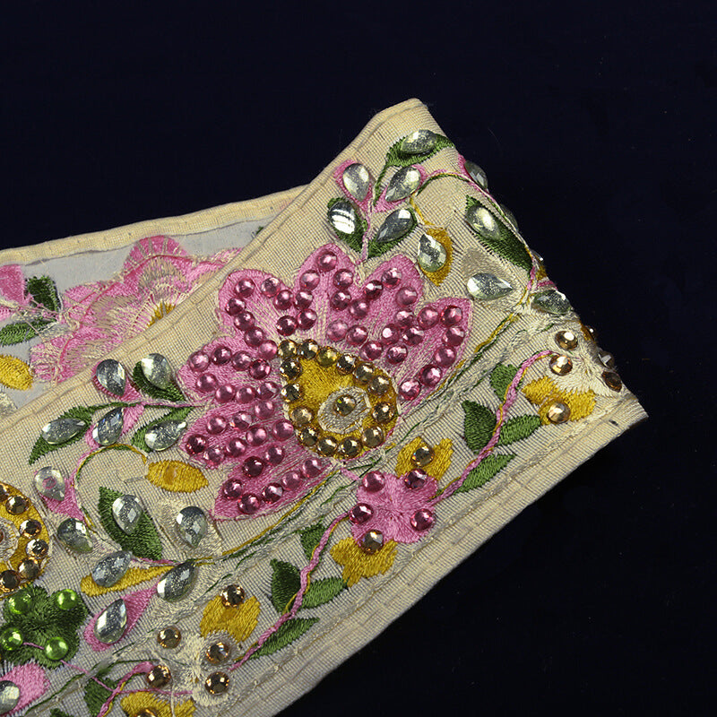 Multi-Color Thread Stone Embroidery Lace (9 Mtr) - Fabcurate