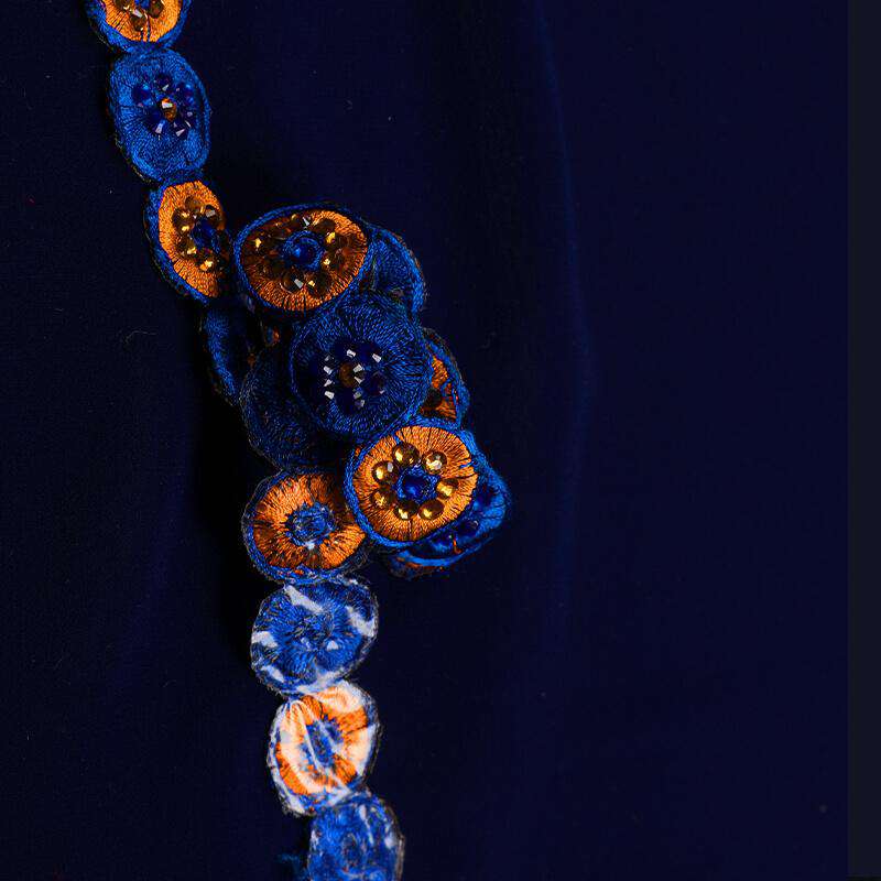 Stone Royal Blue Thread Cut Work Embroidery Lace (9 Mtr) - Fabcurate