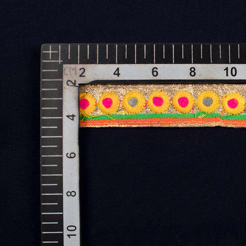 Yellow Thread Mirror Jari Patti Embroidery Lace (9 Mtr) - Fabcurate