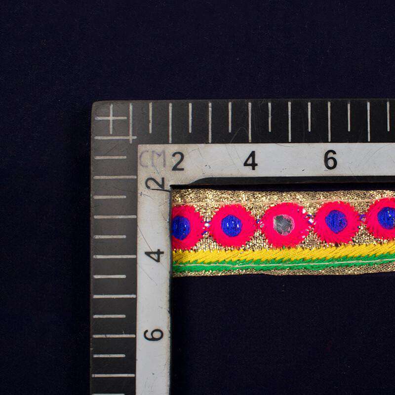 Dark Pink Thread Mirror Jari Patti Embroidery Lace (9 Mtr) - Fabcurate