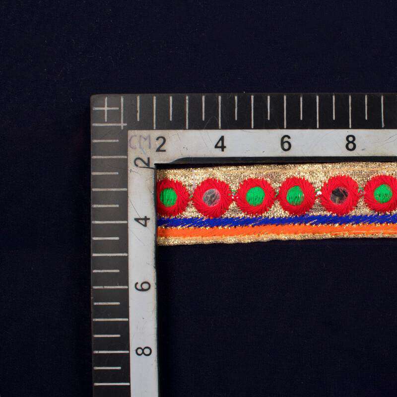 Red Thread Mirror Zari Patti Embroidery Lace (9 Mtr) - Fabcurate