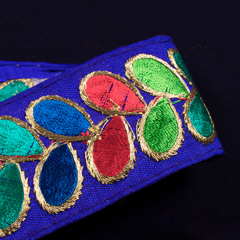 Multicolor Thread Royal Blue Patti Embroidery Lace (9 Mtr) - Fabcurate