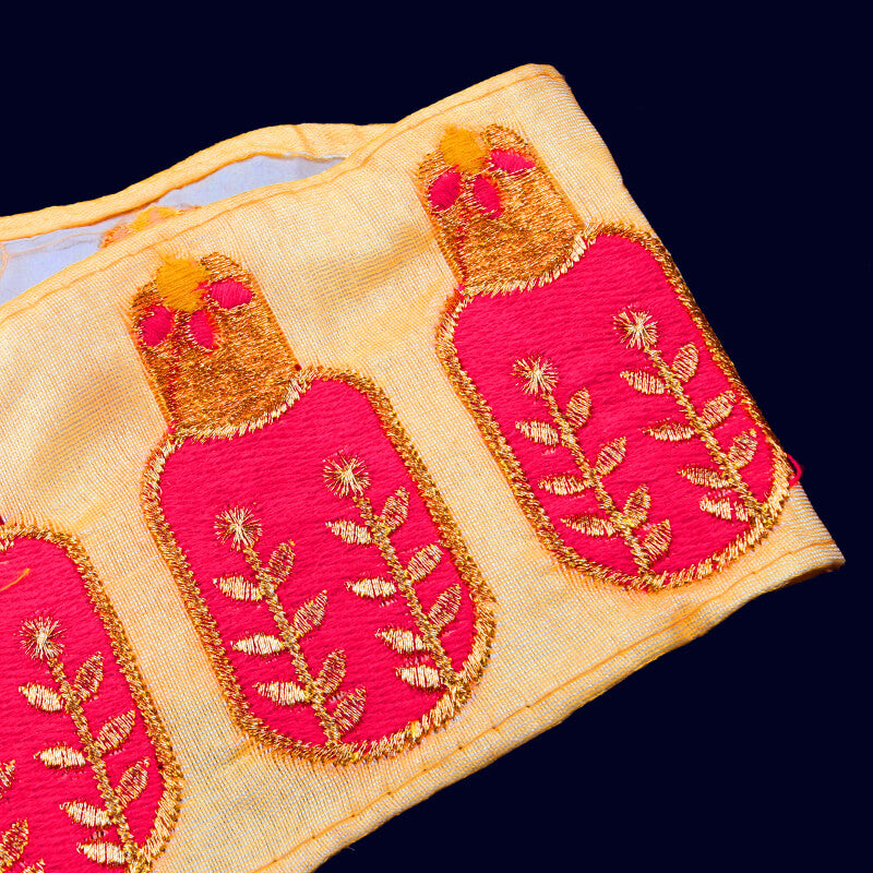 Gold Zari Dark Pink Thread Patti Embroidery Lace (9 Mtr) - Fabcurate