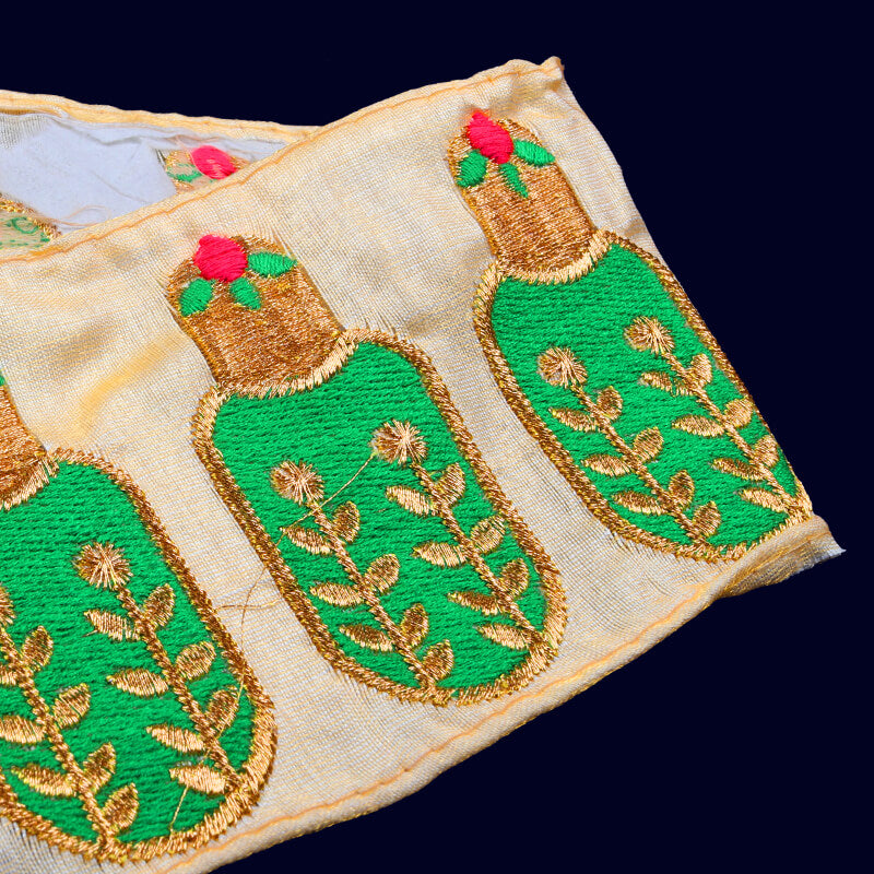 Gold Zari Parrot Green Thread Patti Embroidery Lace (9 Mtr) - Fabcurate