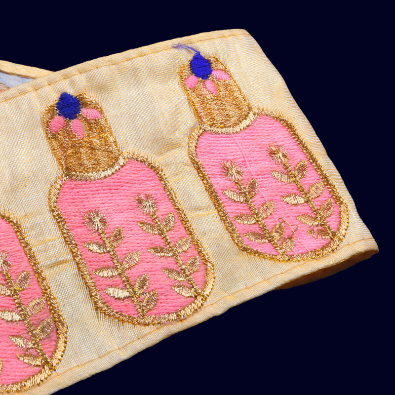 Gold Zari Pink Thread Patti Embroidery Lace (9 Mtr) - Fabcurate