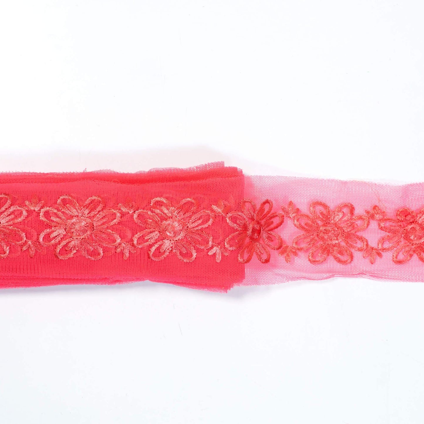Cerise Pink Floral Pattern Embroidery Net Lace (9 Mtr) - Fabcurate