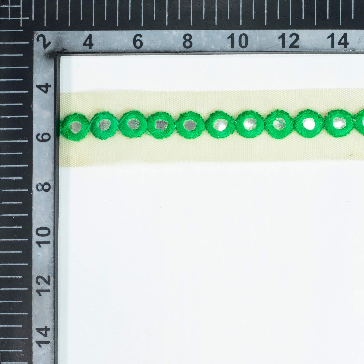 Shamrock Green Booti Pattern Foil Mirror Work Embroidery Net Lace (9 Mtr)