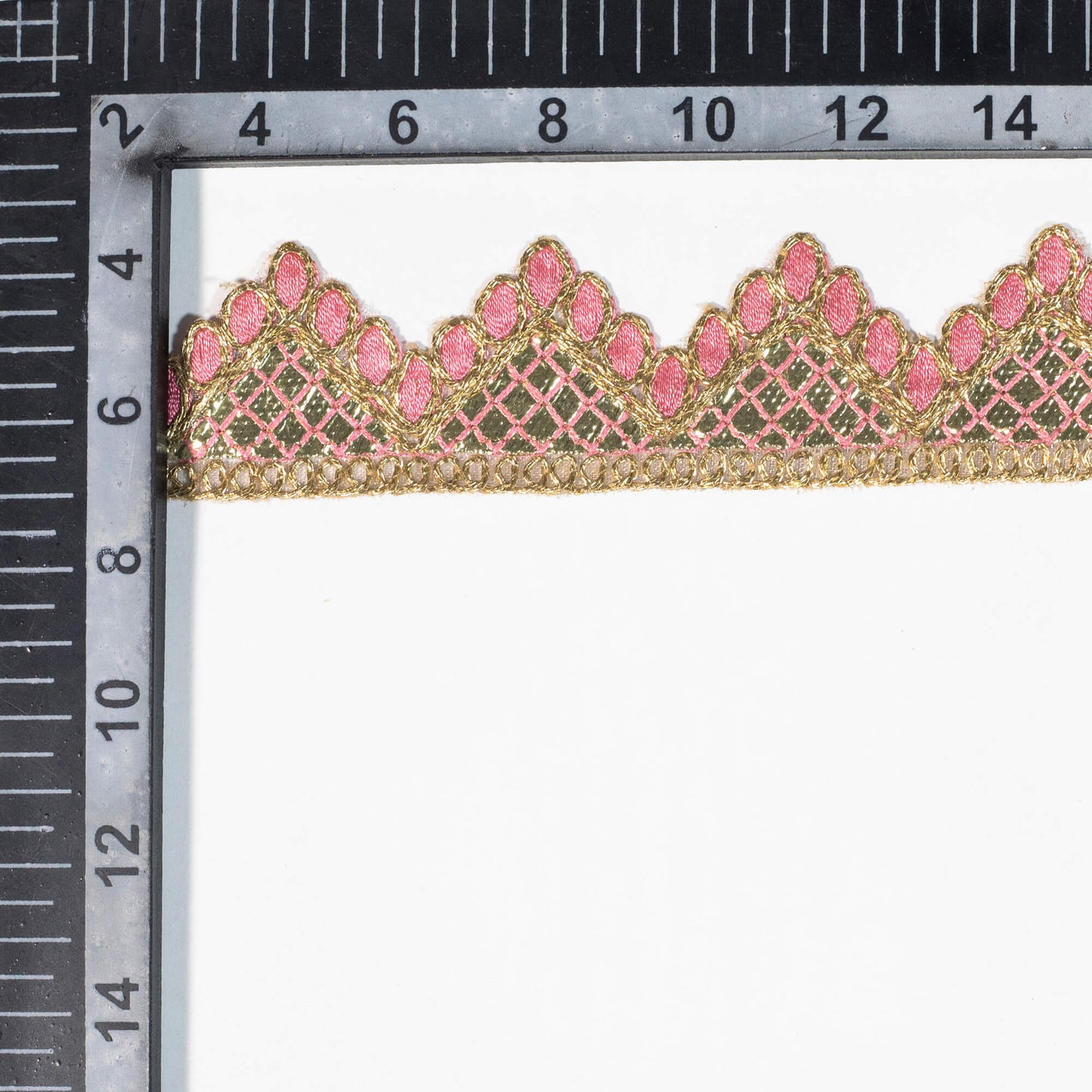 Fandango Pink Chevron Pattern Golden Foil Zari Embroidery Organza Tissue Lace (9 Mtr)