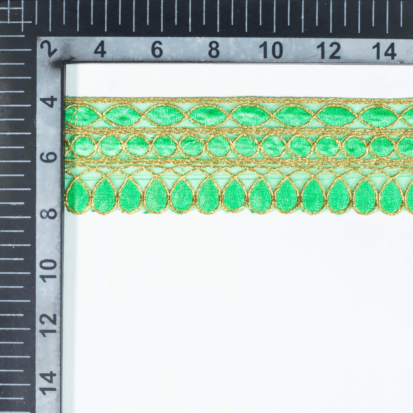 Paris Green Geometric Pattern Zari Embroidery Organza Tissue Lace (9 Mtr)