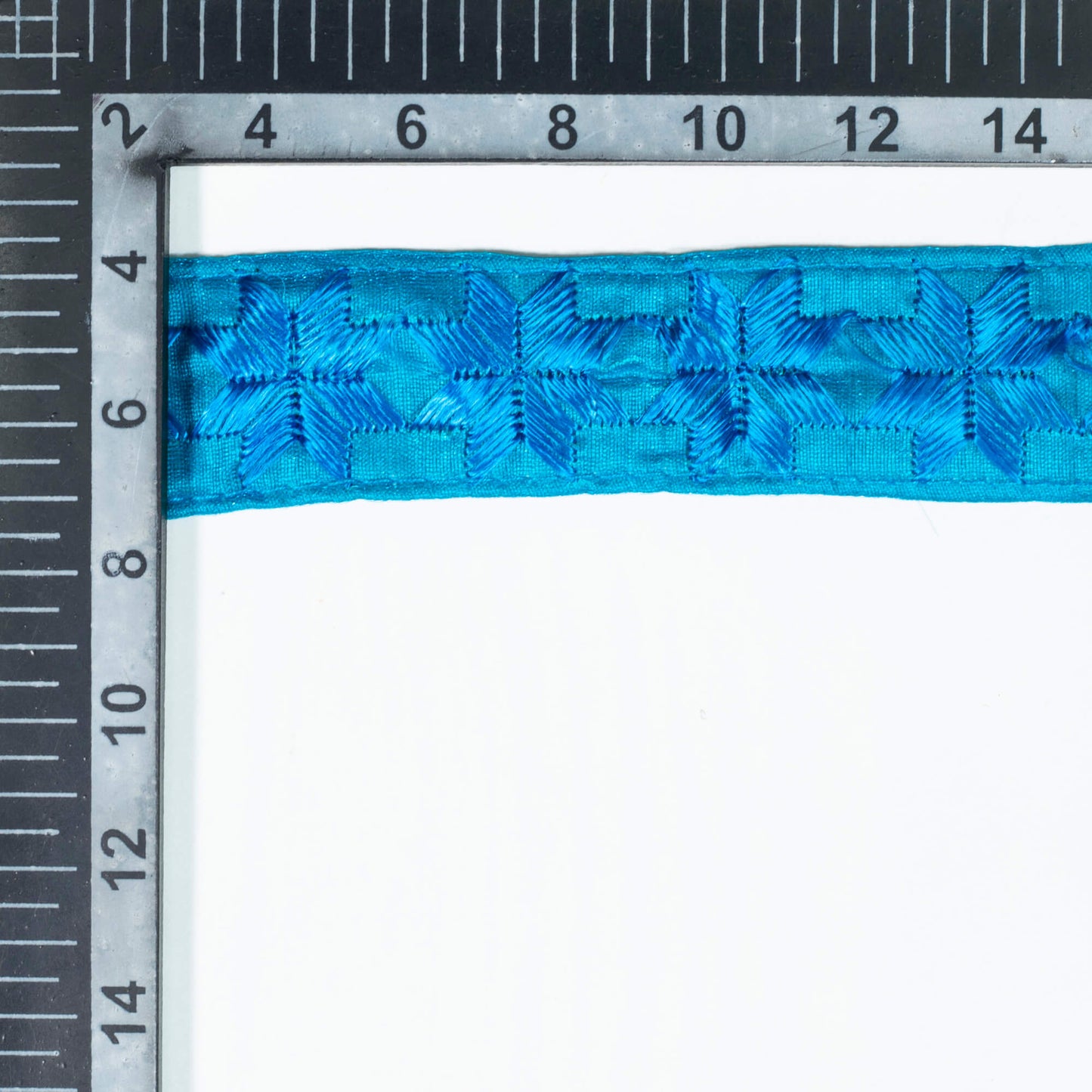 Azure Blue Abstract Pattern Embroidery Tusser Silk Lace (9 Mtr)