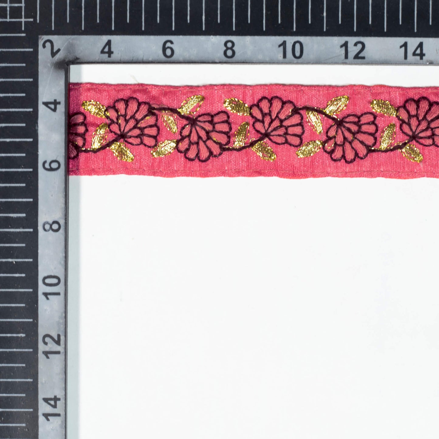 Punch Pink Floral Pattern Zari Embroidery Tusser Silk Lace (9 Mtr)