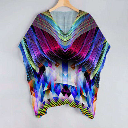 Multi-Color Geometric Pattern Unstitched Georgette Kaftan