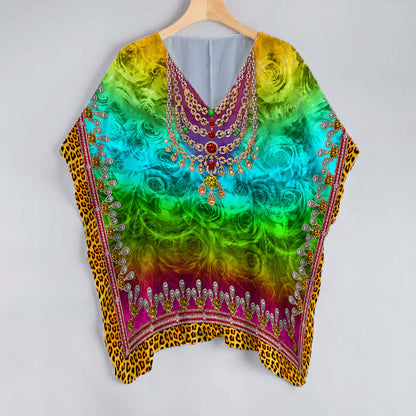 Georgette Rose Print Multicolor kaftan,Popularity_Score:100 Theme