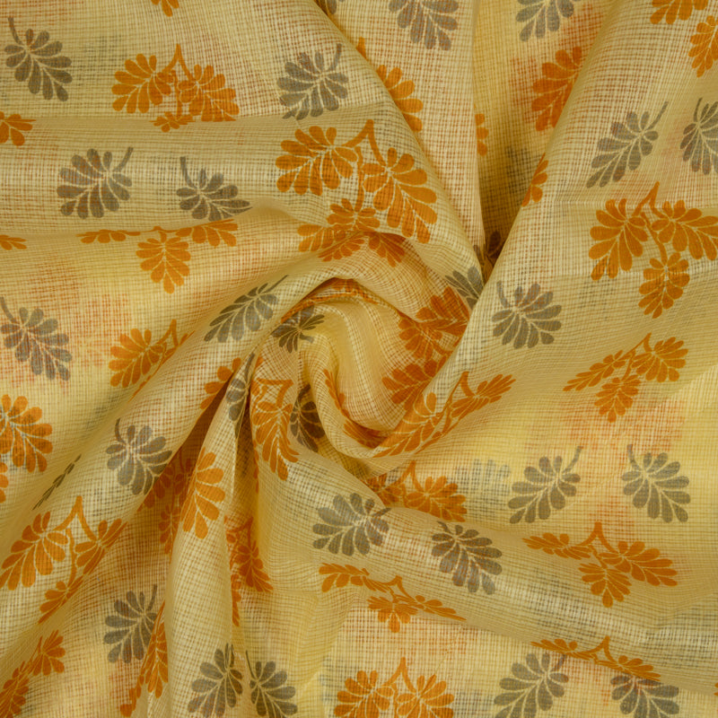 Yellow Floral Pattern Kota Doria Fabric
