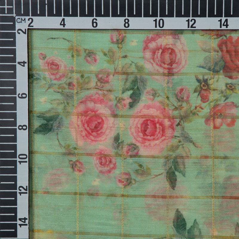 Digital Floral Print Zari Checks Chanderi Feel Fabric