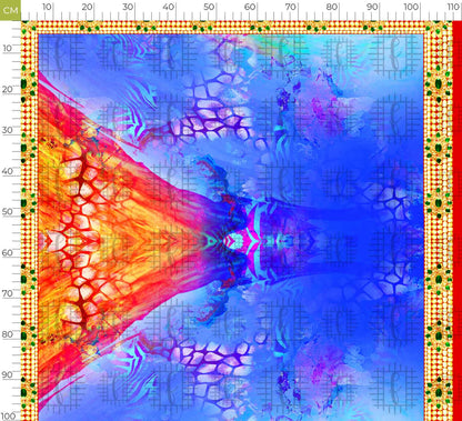 Royal Blue And Red Abstract Pattern Unstitched Georgette Kaftan