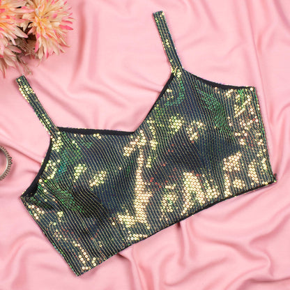 Rainbow Sequins Japan Satin Strappy Blouse