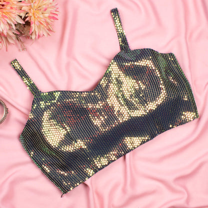 Rainbow Sequins Japan Satin Strappy Blouse