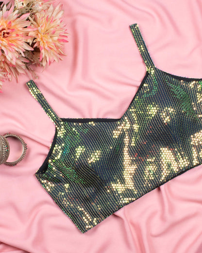 Rainbow Sequins Japan Satin Strappy Blouse