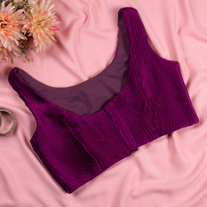 Wine Pleated Satin Blouse