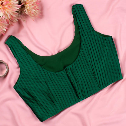 Green Pleated Satin Blouse