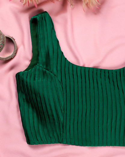Green Pleated Satin Blouse