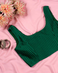 Green Pleated Satin Blouse