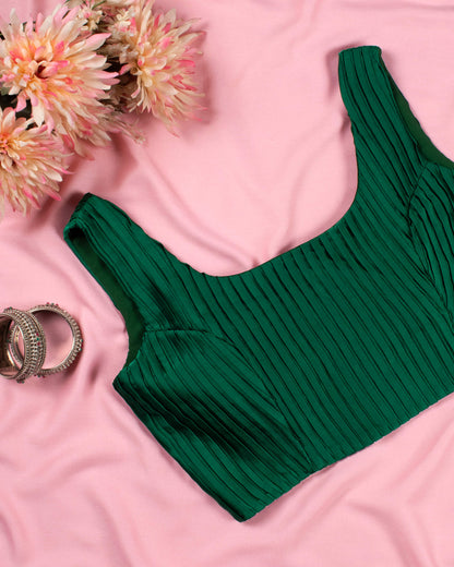 Green Pleated Satin Blouse