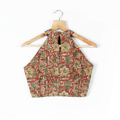 Kalamkrii Printed Silk Halter Neck Blouse