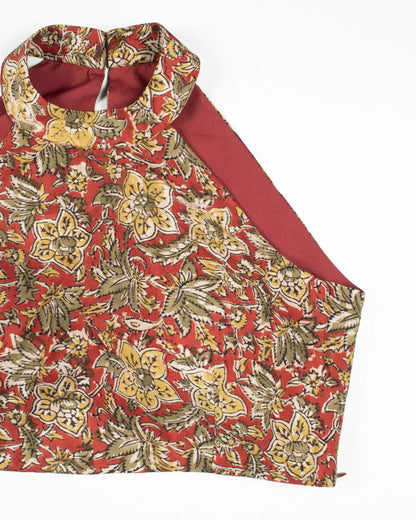 Kalamkrii Printed Silk Halter Neck Blouse