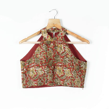 Kalamkrii Printed Silk Halter Neck Blouse