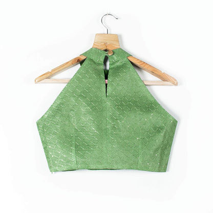 Sequins Silk Halter Neck Blouse