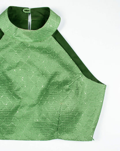 Sequins Silk Halter Neck Blouse