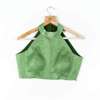 Sequins Silk Halter Neck Blouse
