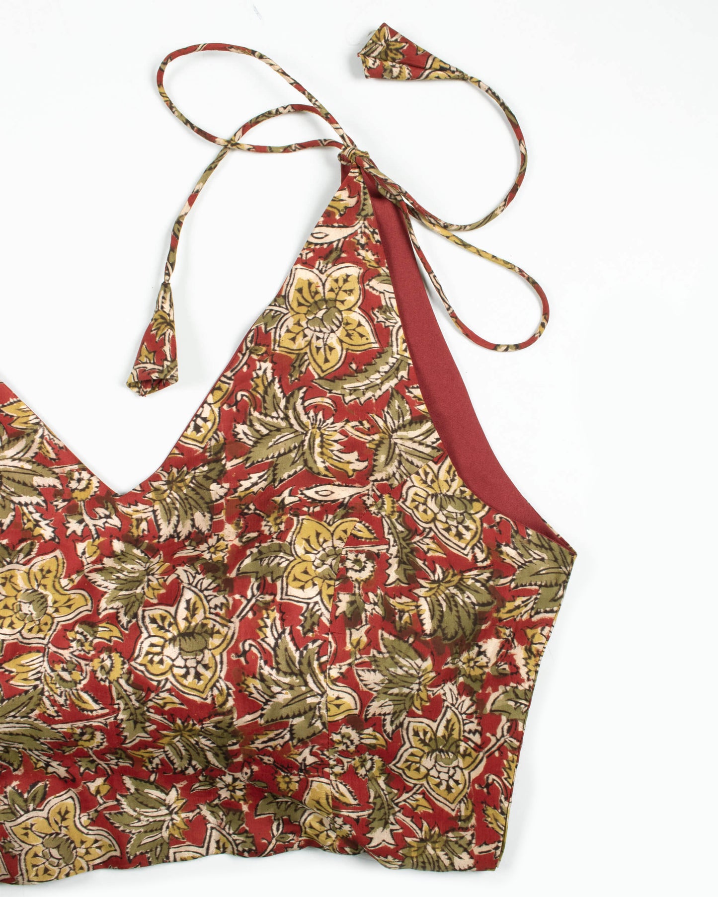 Kalamkari Printed Silk Spaghetti Tie Up Blouse