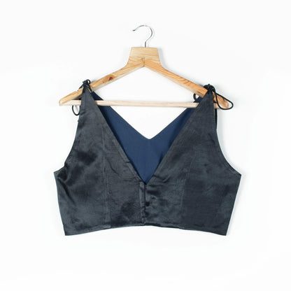 Grey Mashru Silk Spaghetti Tie Up Blouse