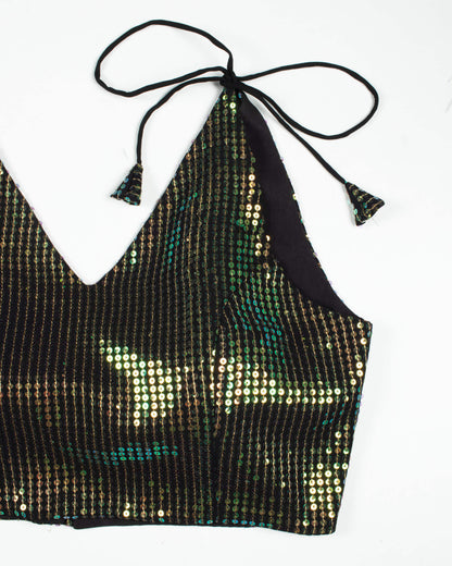 Rainbow Sequins Georgette Spaghetti Tie Up Blouse