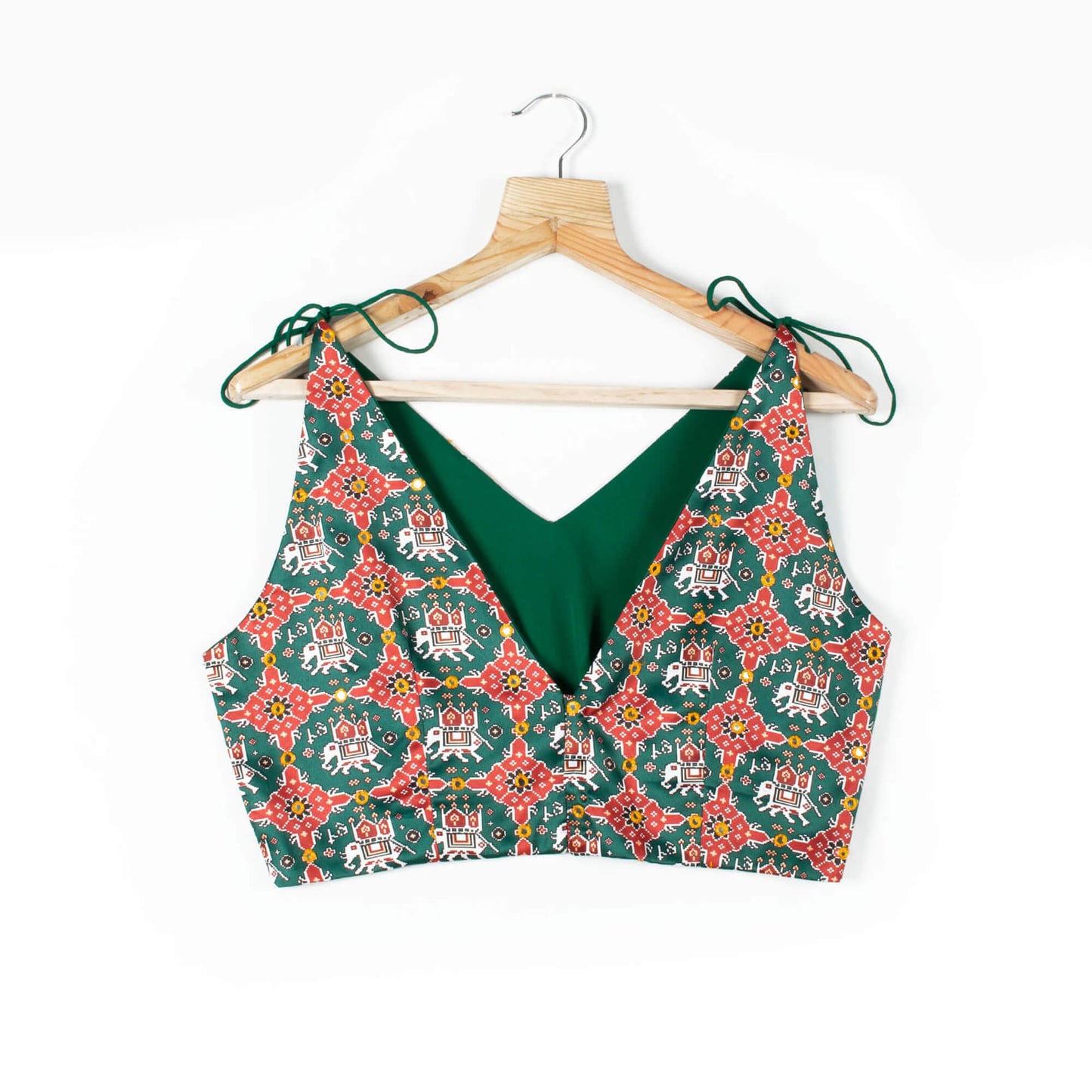 Patola Printed Satin Spaghetti Tie Up Blouse