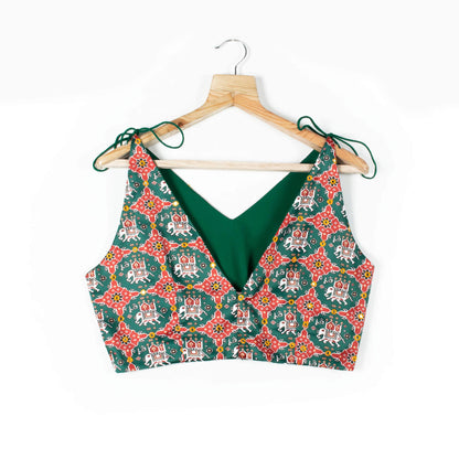 Patolaa Printed Satin Spaghetti Tie Up Blouse