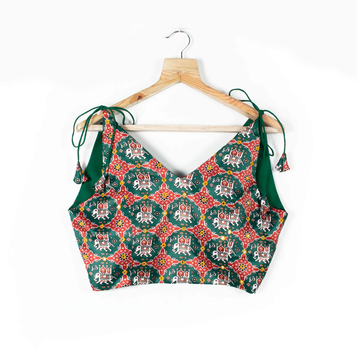 Patola Printed Satin Spaghetti Tie Up Blouse