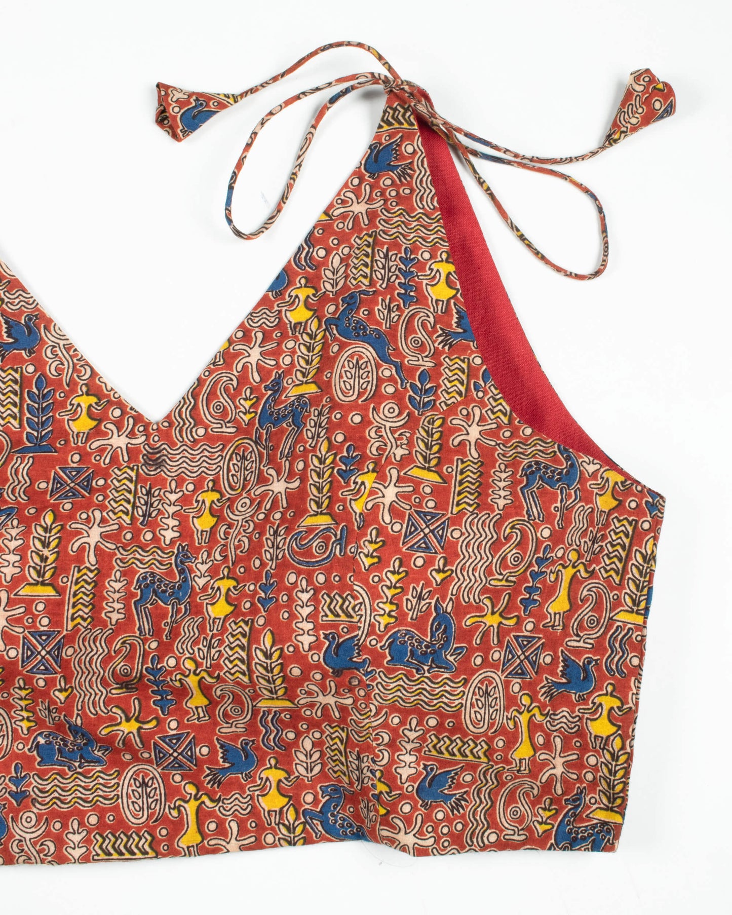 Kalamkari Printed Cotton Spaghetti Tie Up Blouse