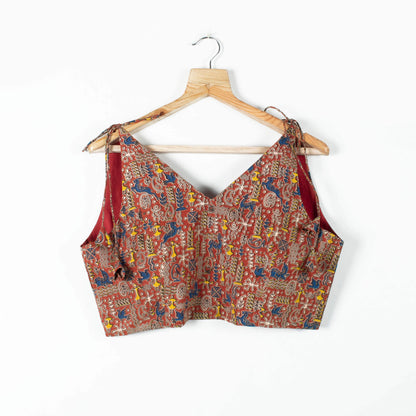 Kalamkrii Printed Cotton Spaghetti Tie Up Blouse