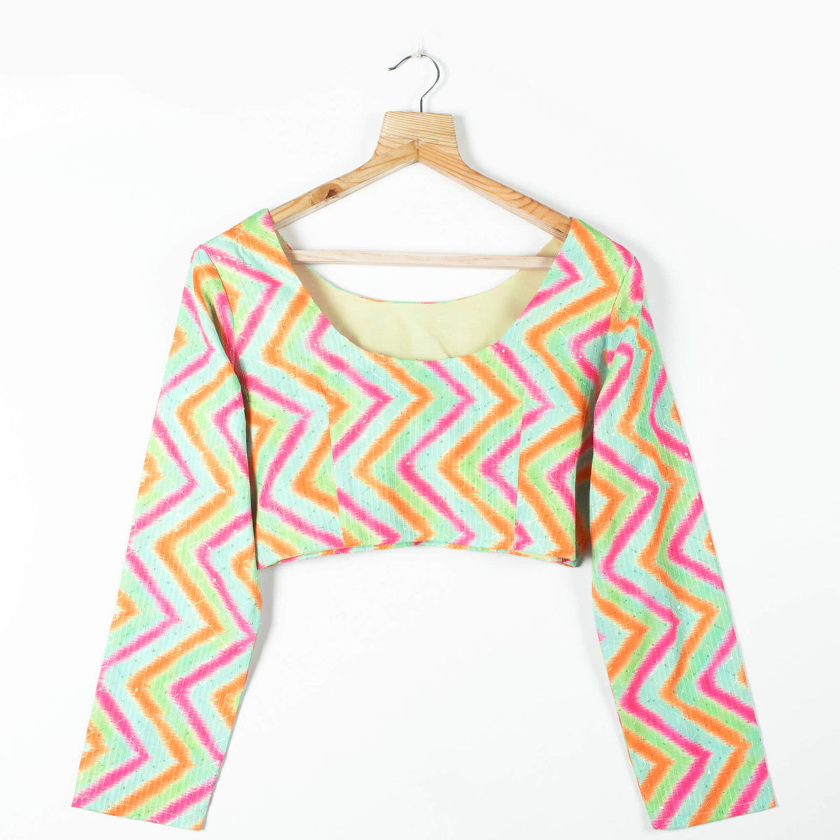 Chevron Printed Sequins Crepe Blouse